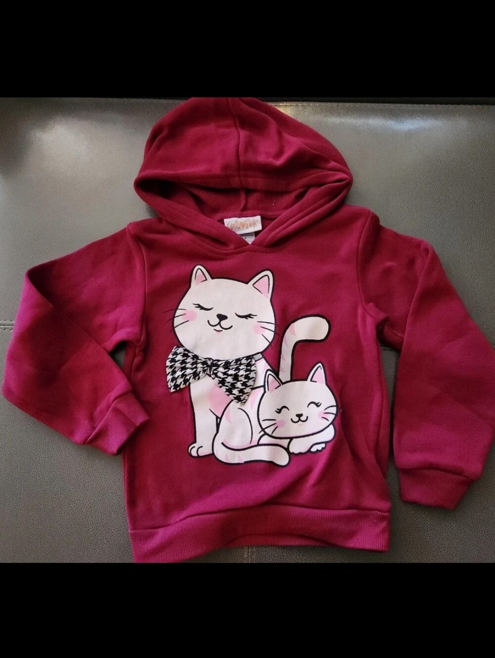 Kids Hooded Sweatshirt with Cat Graphic - Raspberry Pink